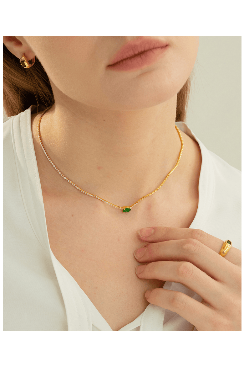 18k Gold Plated Sterling Silver Emerald Rectangle Necklace, Ring & Huggies Set Gift Idea, Alternate, color, Gold