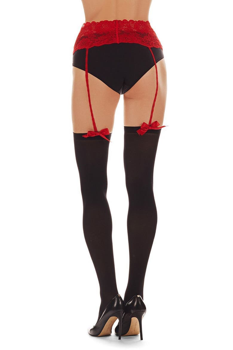 No Strings Attached Suspender Tights, Alternate, color, BLACK-RED