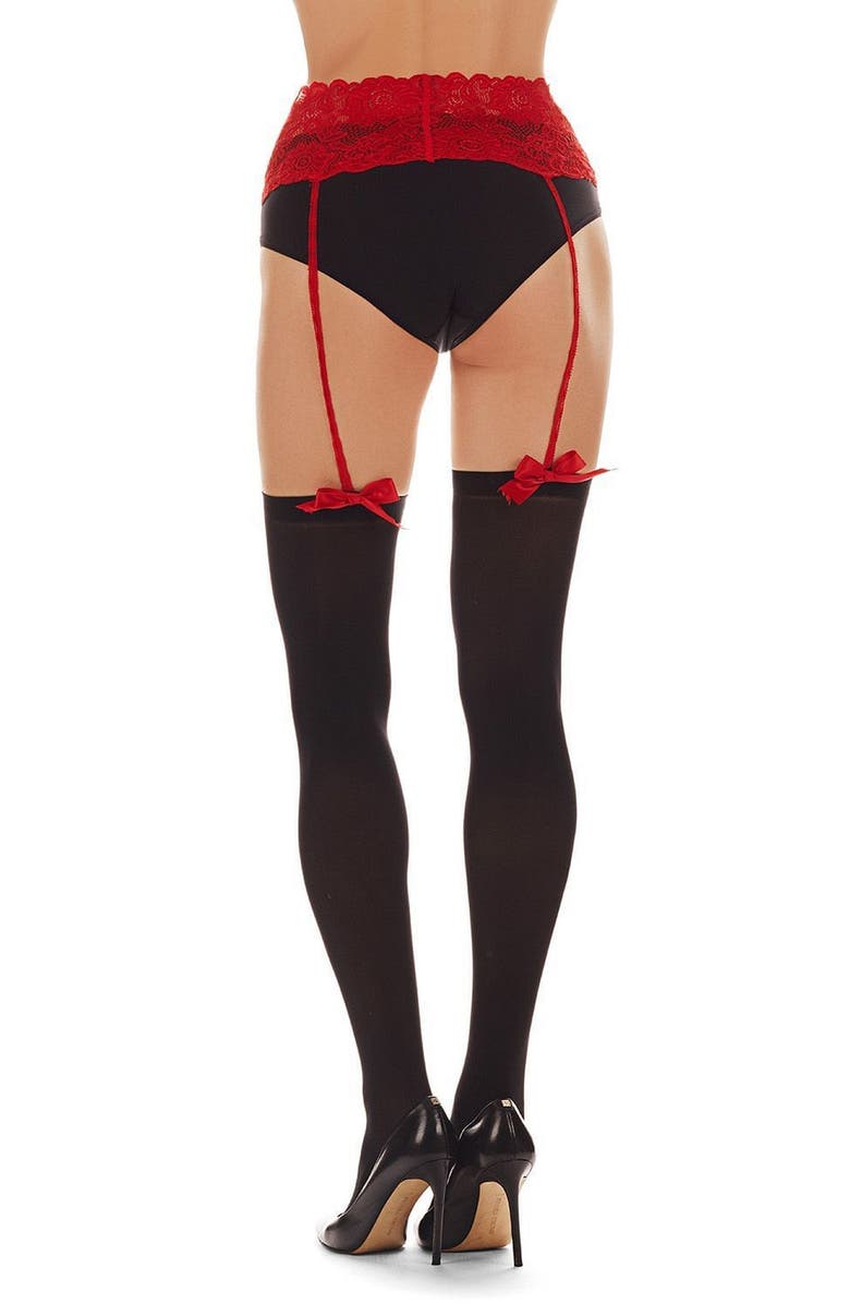MeMoi No Strings Attached Suspender Tights, Alternate, color, Black-Red