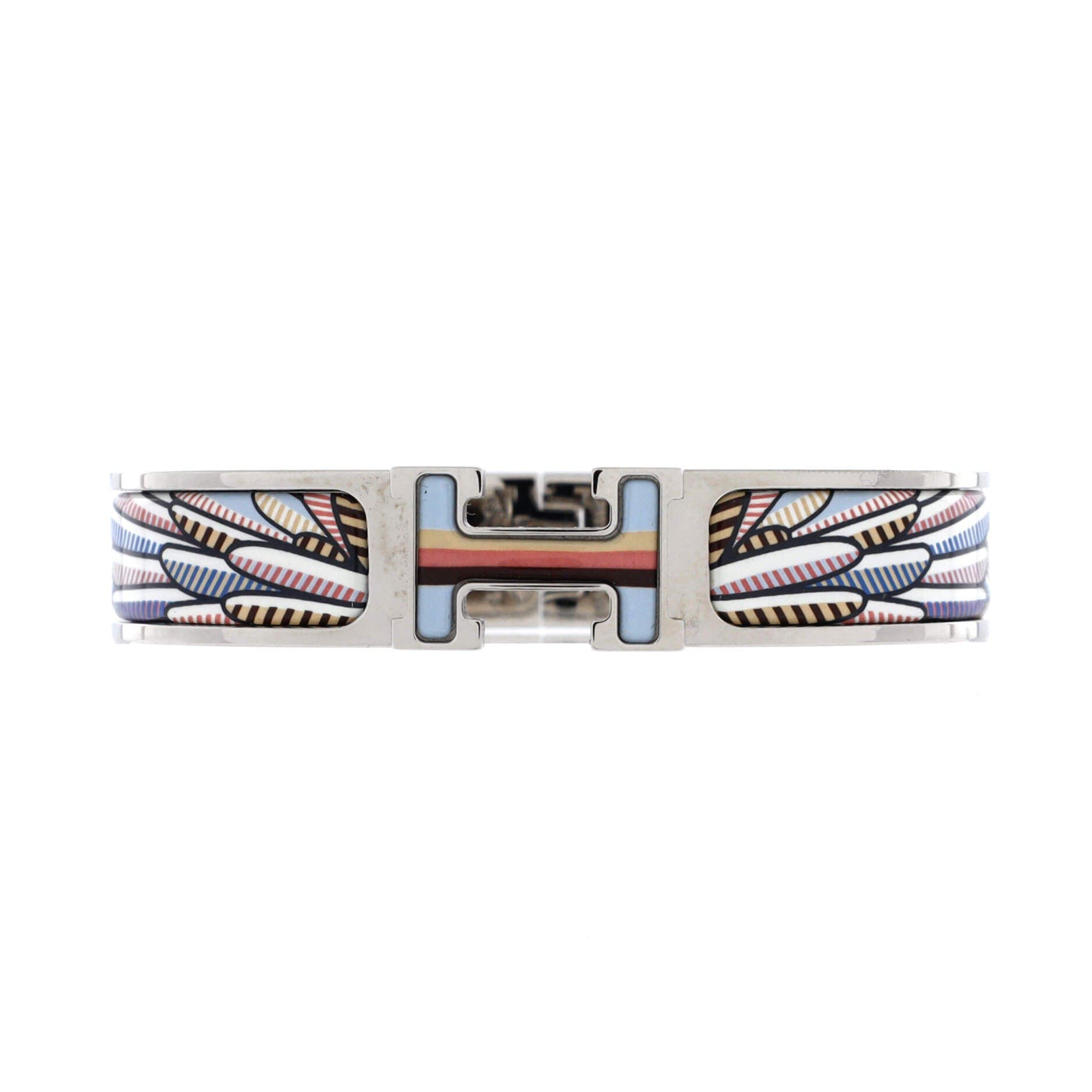 Pre-Owned Hermes Clic H Bracelet Printed Enamel Extra Narrow, Main, color, Print