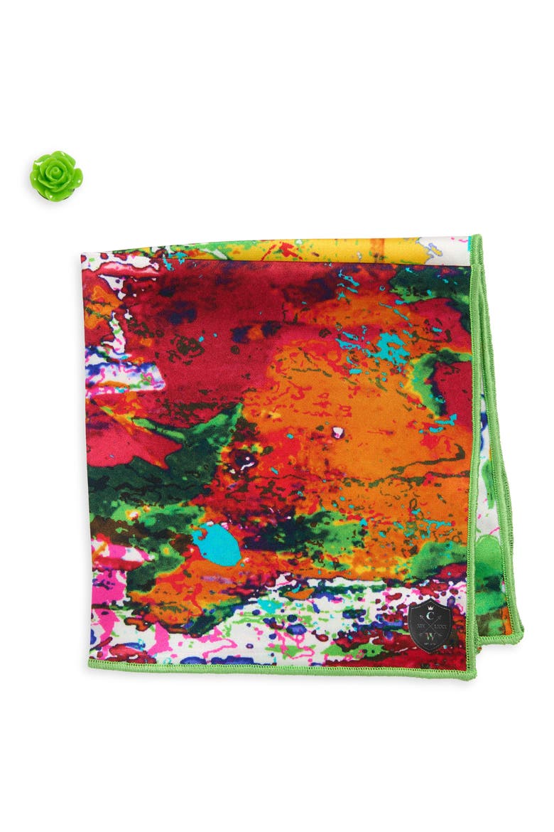 Multicolor Paint Splash Silk Pocket Square, Main, color, MULTI