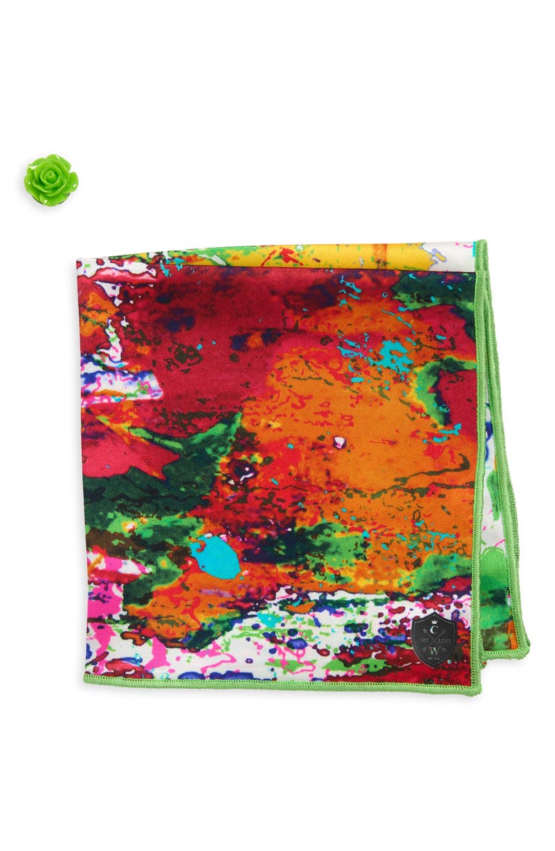 CLIFTON WILSON Multicolor Paint Splash Silk Pocket Square, Main, color, Multi
