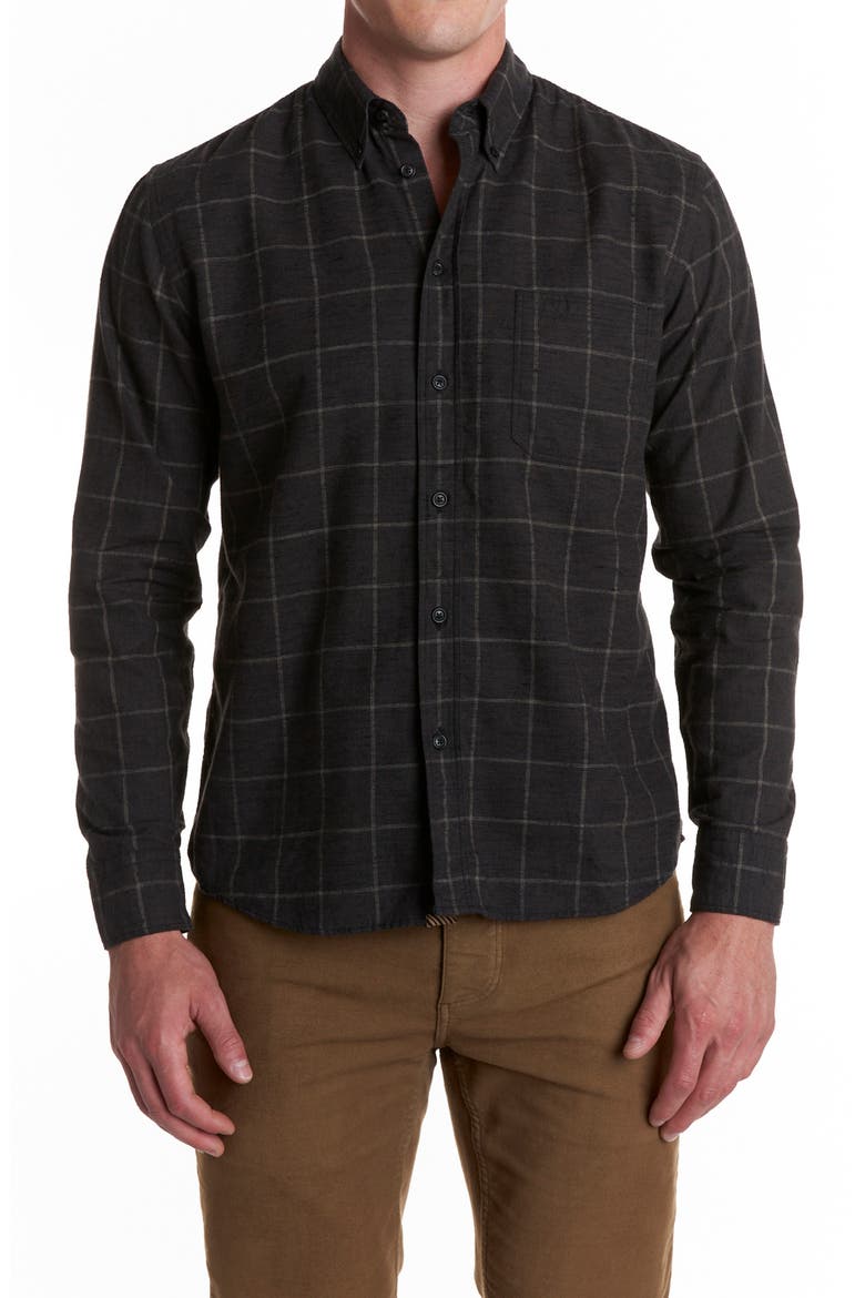 Tuscumbia Standard Fit Windowpane Cotton & Linen Button-Down Shirt, Main, color, BROWN/ TAN