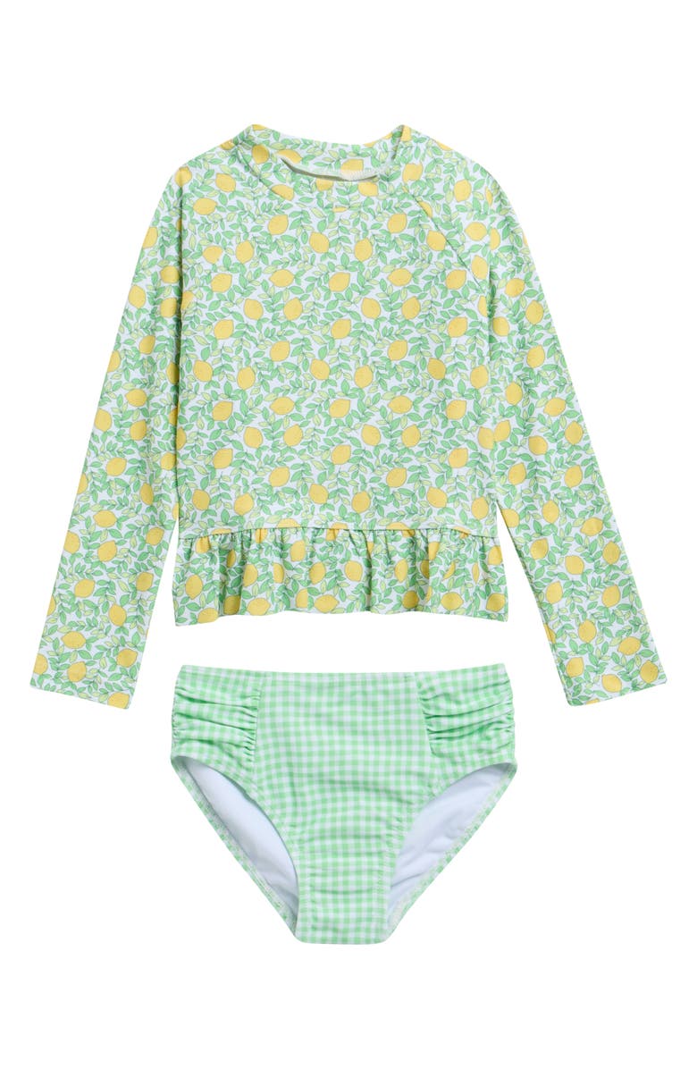 Little Me Kids' Lemon Long Sleeve UPF 50+ Two-Piece Rashguard Swimsuit, Main, color, Green