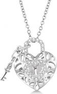 ALLUREZ Natural Diamond Heart Key and Lock Pendant Necklace Sterling Silver