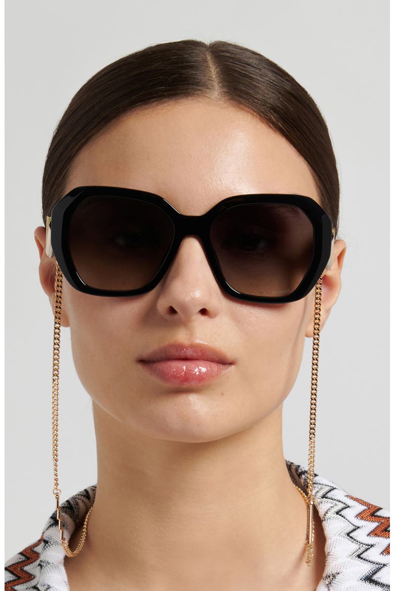 55mm Gradient Geometric Sunglasses, Alternate, color, BLACK/ GREYBROWN DS