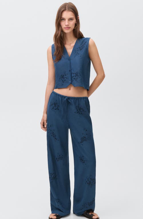 Mango Teen Bead & Embroidery Crop Vest In Blue