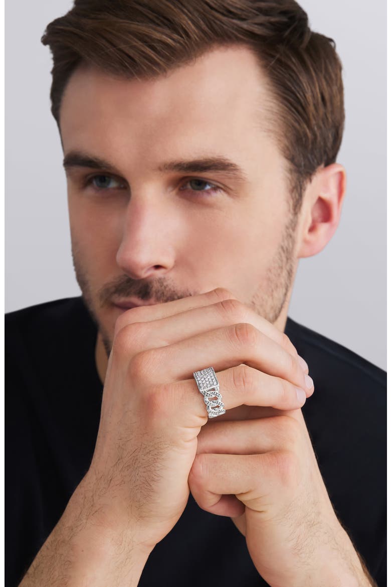 Men's Pavé Diamond Curb Link Ring, Alternate, color, SILVER