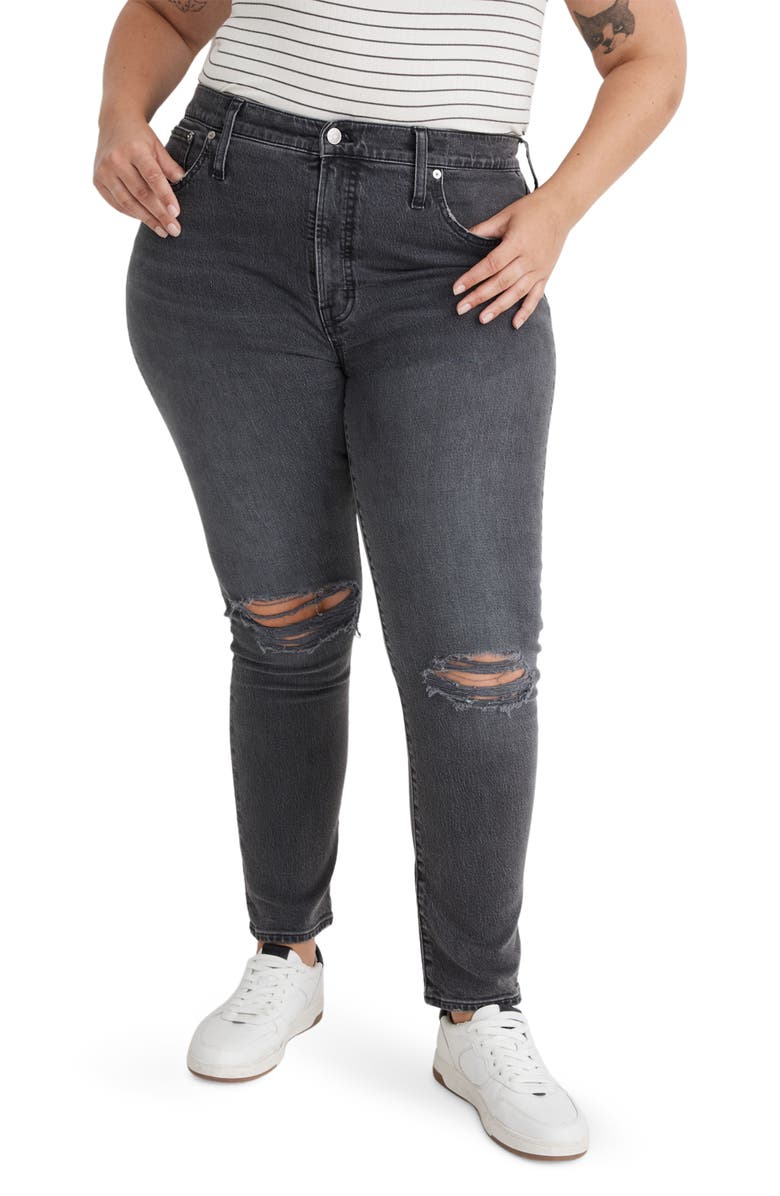 Madewell The Perfect Ripped High Waist Tapered Jeans, Alternate, color, 