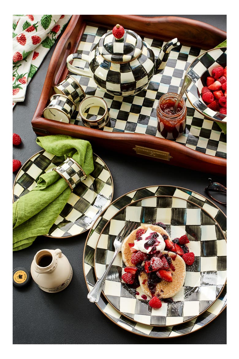Courtly Check Set of 4 Enameled Steel Napkin Rings, Alternate, color, BLACK/ WHITE