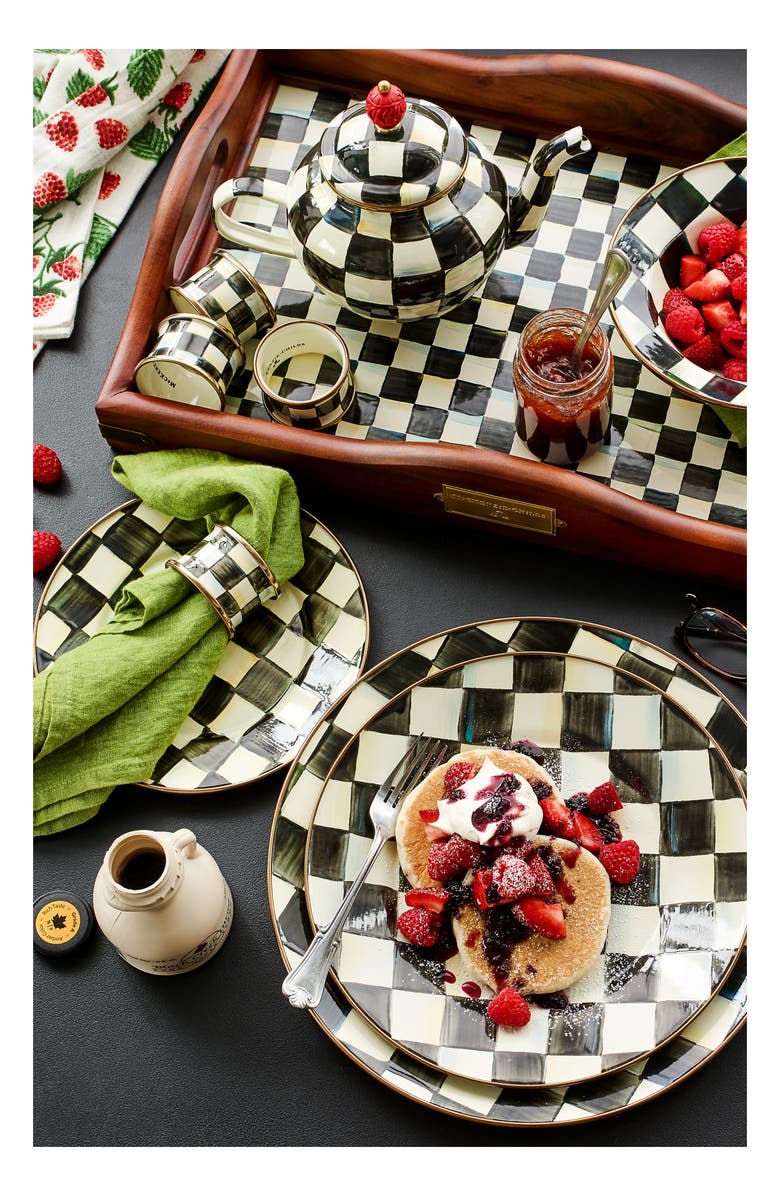 MACKENZIE CHILDS Courtly Check Set of 4 Enameled Steel Napkin Rings, Alternate, color, Black/ White