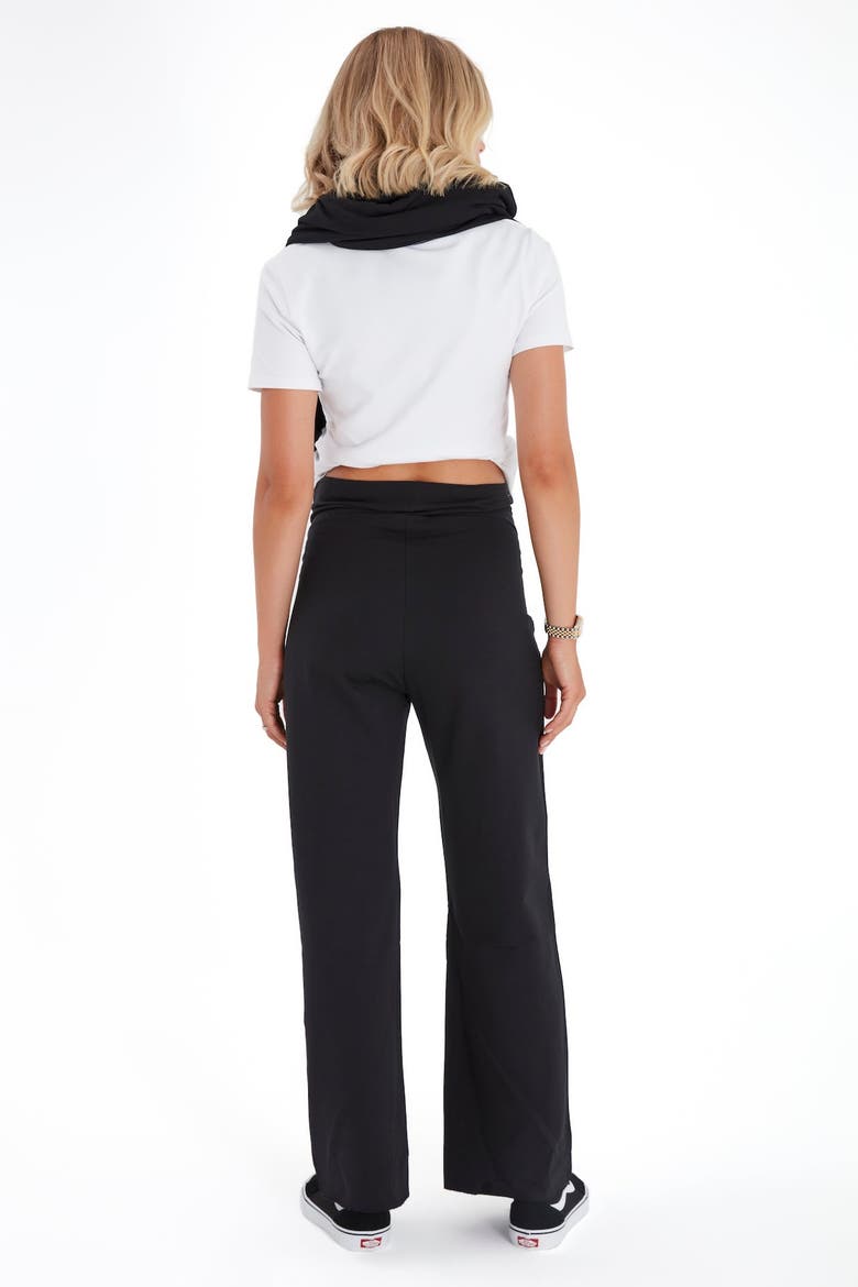 Foldover Waistband Stretch Cotton Maternity Pants, Alternate, color, BLACK