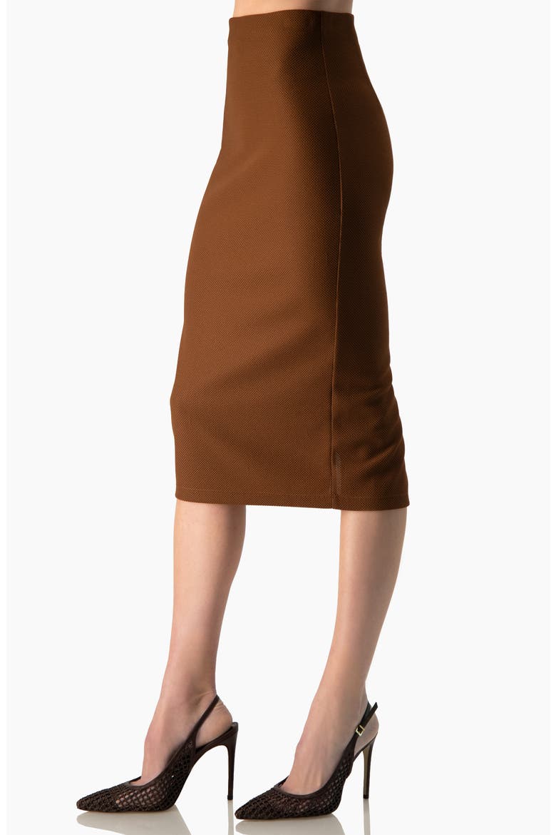 Cuffed-Hem Midi Skirt with Rear Slit, Alternate, color, Light Brown