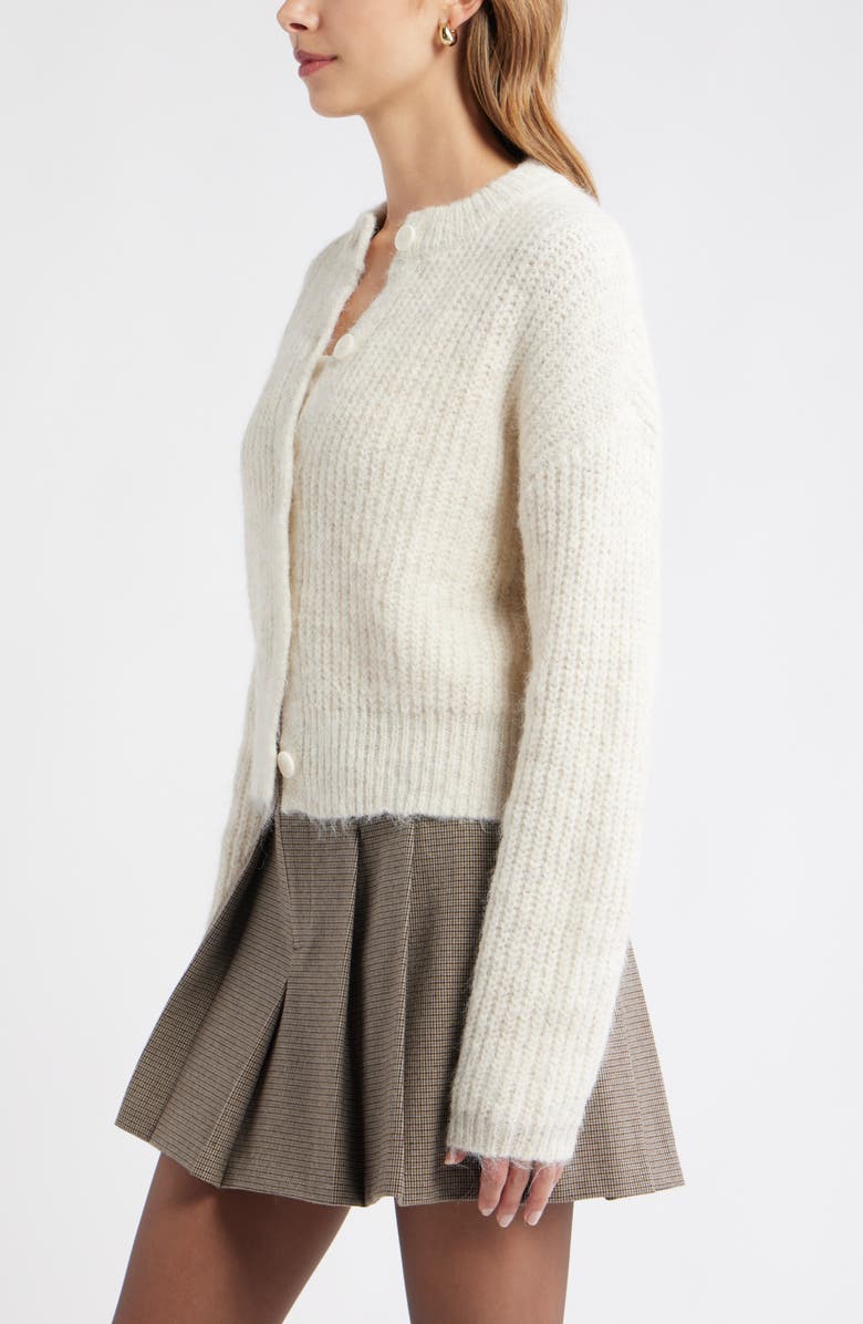 Open Edit Fuzzy Crewneck Cardigan, Alternate, color, Oatmeal Heather