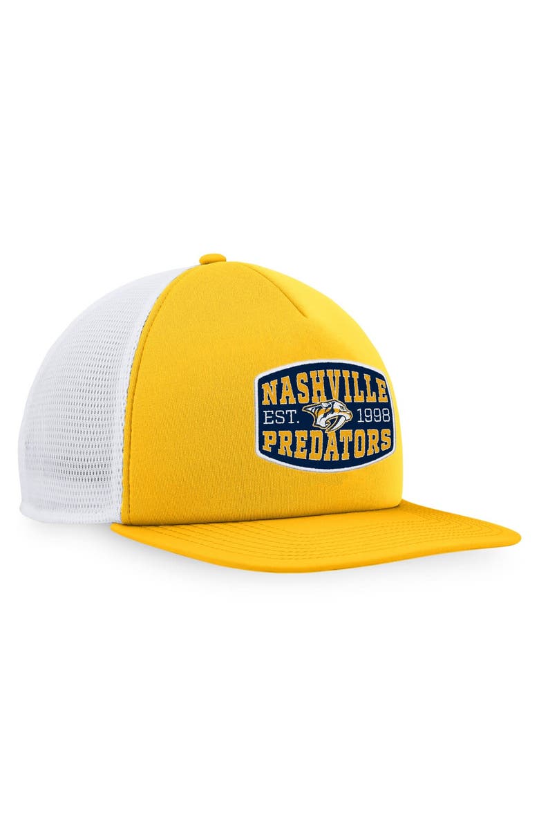 FANATICS Men's Fanatics Branded Gold/White Nashville Predators Foam Front Patch Trucker Snapback Hat, Alternate, color, Gold