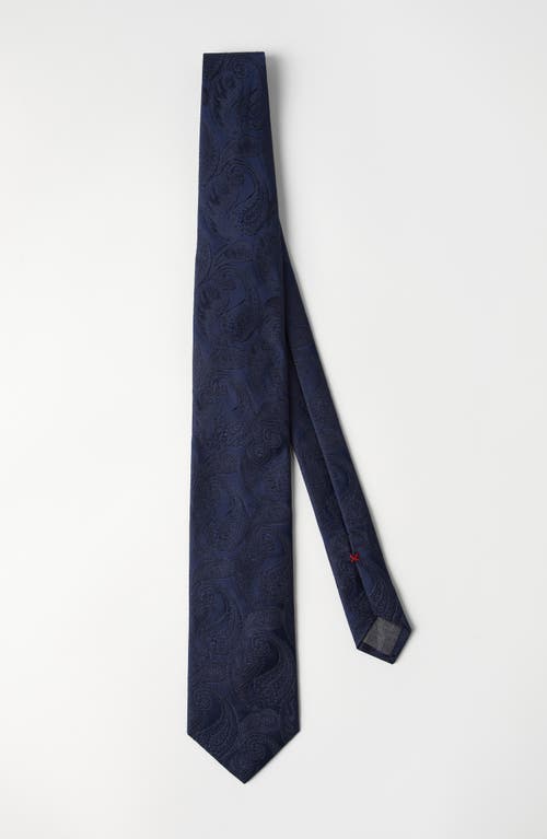 Brunello Cucinelli Silk Tie With Pattern In Blue