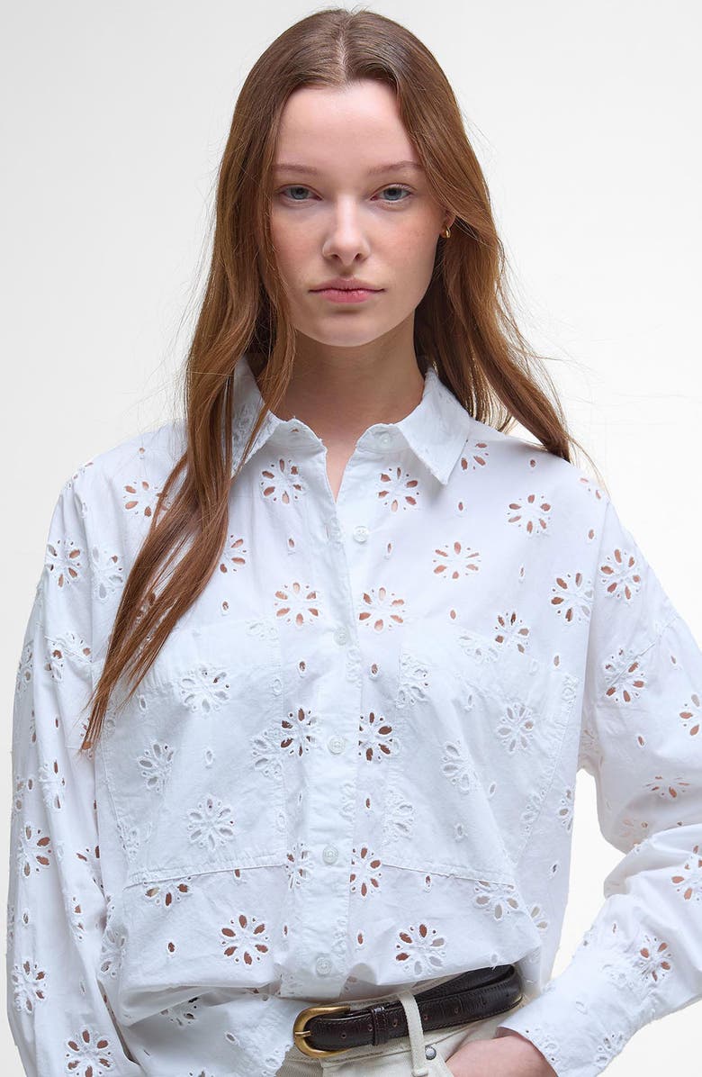 Barbour Melissa Embroidered Cotton Shirt, Alternate, color, White