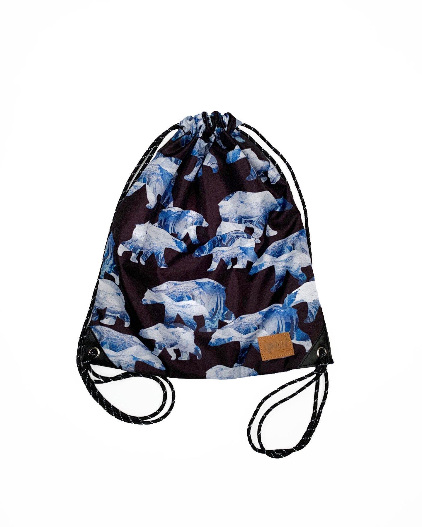 Deux par Deux Boy's Drawstring Bag Black Printed Polar Bears, Main, color, 