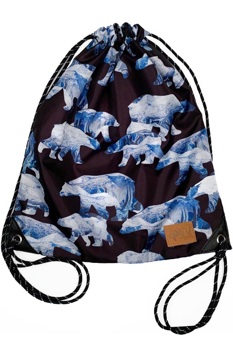 Deux par Deux Boy's Drawstring Bag Black Printed Polar Bears, Main, color, Printed Bears