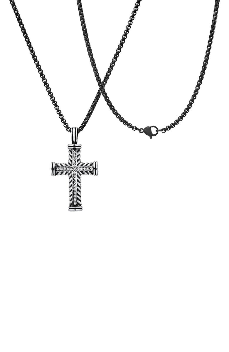 HMY JEWELRY Men's Two-Tone Stainless Steel Crystal Cross Pendant Necklace, Alternate, color, Two Tone
