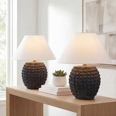 Effie 18.25" Minimalist Scandinavian Ceramic/Iron Hobnail LED Table Lamp (Set of 2)