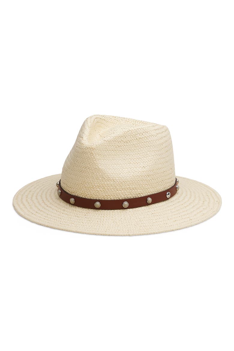 Cabochon Packable Straw Fedora, Main, color, NATURAL