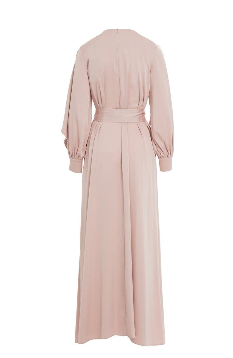 Gizia Front Pleated Detail Slit Sleeve Powder Long Dress, Alternate, color, Pink