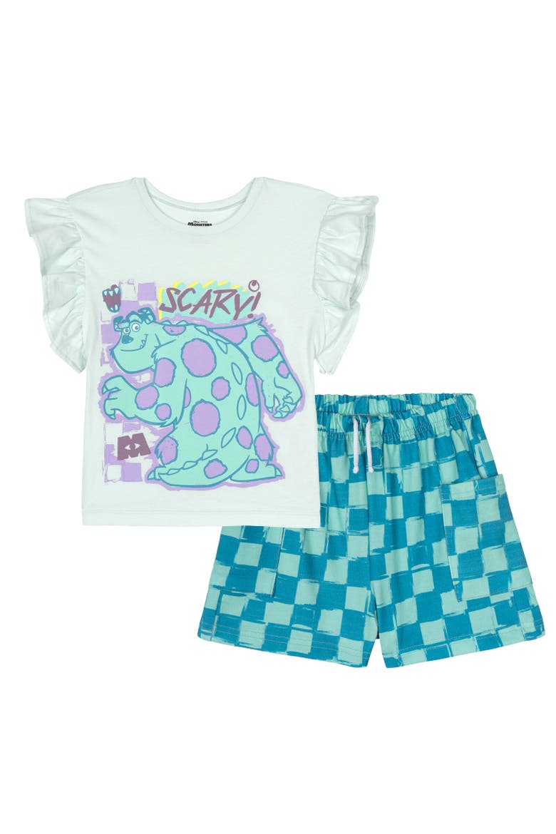 Pixar Girls' 2-Piece T-Shirt and Shorts Set, Main, color, Sulley and Mike Mint