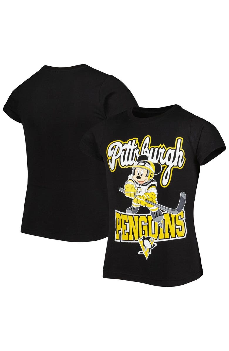 Outerstuff Girls Youth Black Pittsburgh Penguins Mickey Mouse Go Team Go T-Shirt, Main, color, 