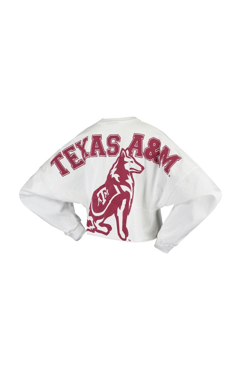 SPIRIT JERSEY Women's White Texas A&M Aggies Raw Hem Cropped Spirit Jersey Long Sleeve T-Shirt, Alternate, color, 