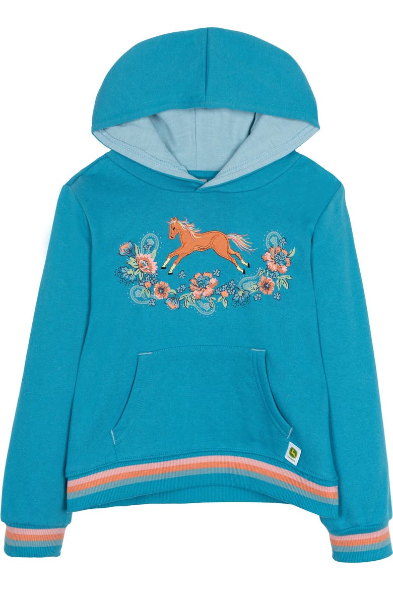Girls' Fleece Hooded Sweatshirt, Main, color, Teal Blue