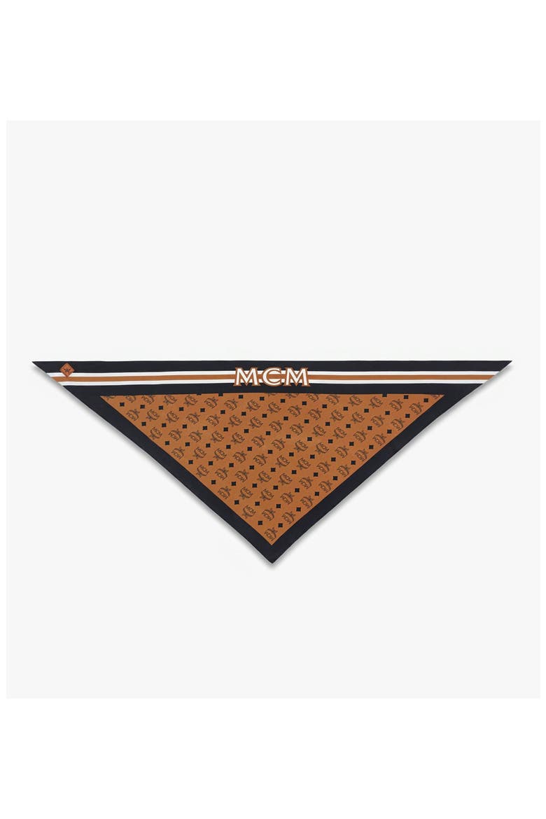 Monogram Print Triangle Silk Scarf, Main, color, Cognac
