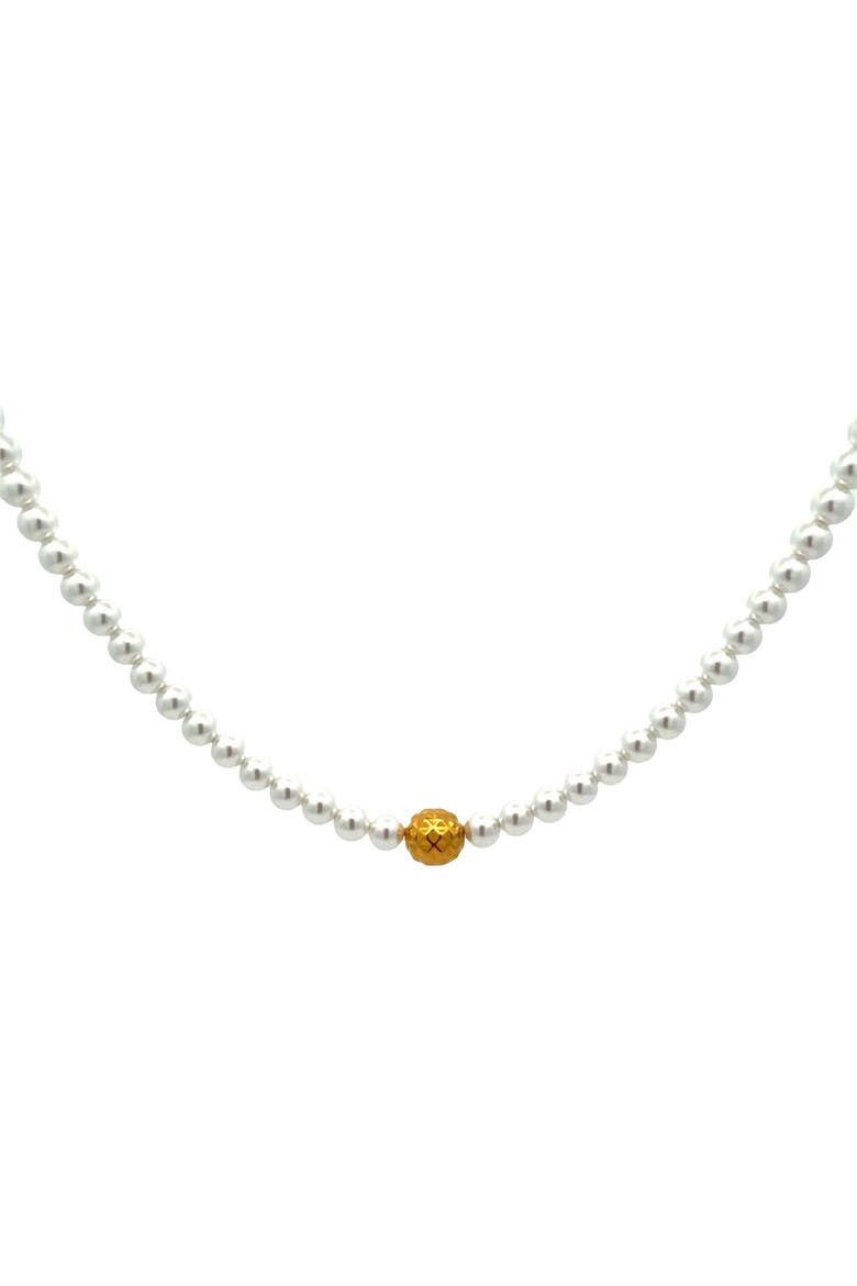 Faux Pearl Beaded Necklace with Gold Accent, Main, color, Yellow