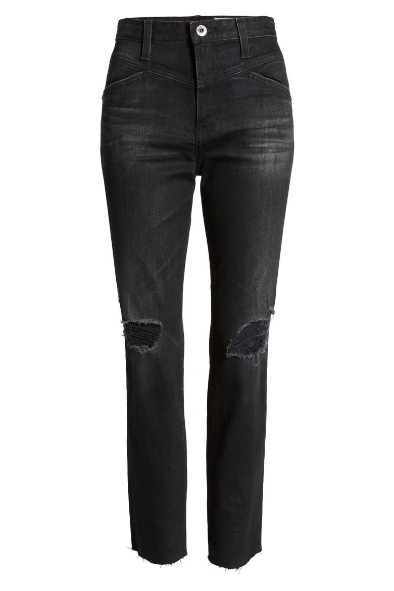 Isabelle X High Waist Ripped Raw Hem Ankle Jeans, Alternate, color, 2YRS DISTINCT BLACK