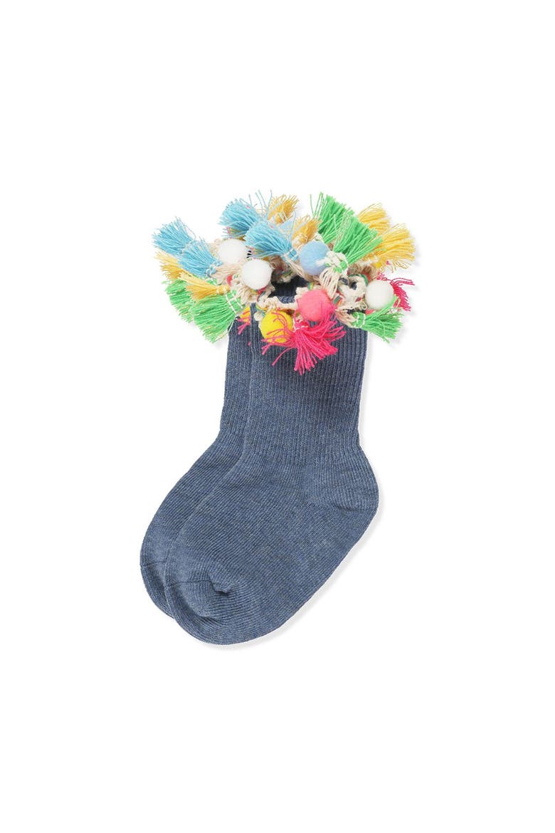 Pom-Pom-Palooza Ankle Socks, Alternate, color, Denim