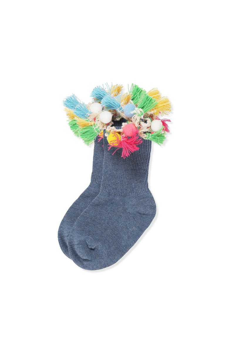 MeMoi Pom-Pom-Palooza Ankle Socks, Alternate, color, Denim