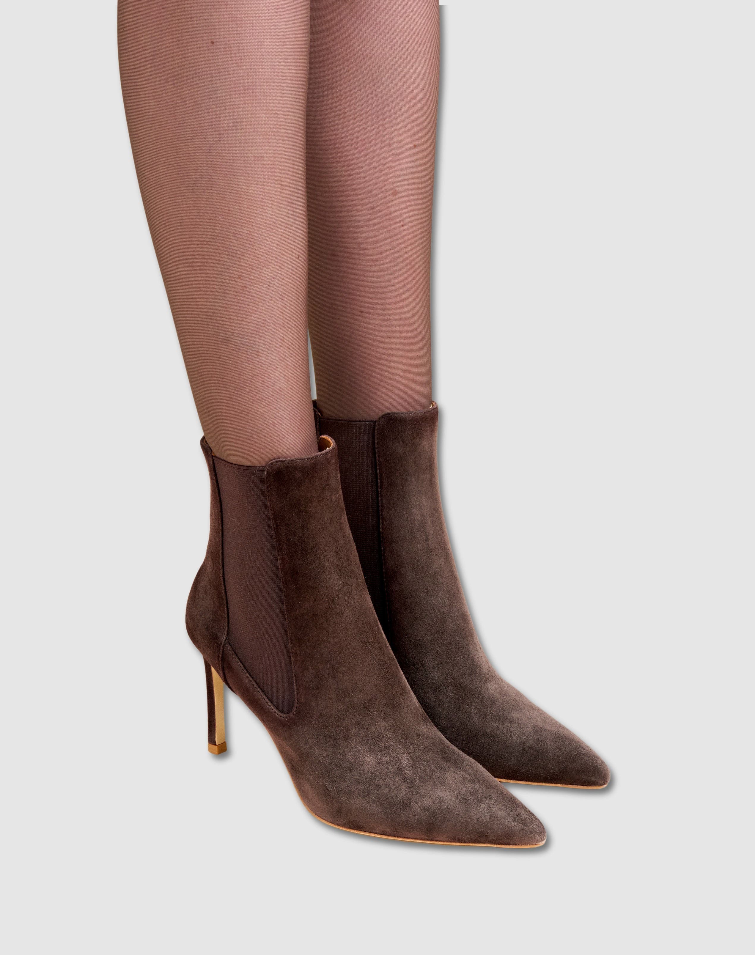 MI/MAI Dora Suede Pointy Ankle Boot, Alternate, color, Chocolate