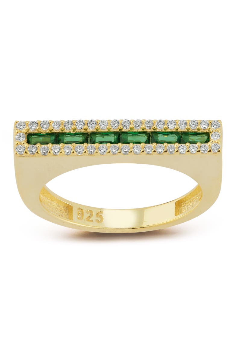 14K Yellow Gold Plated Sterling Silver & CZ Bar Ring, Alternate, color, GOLD