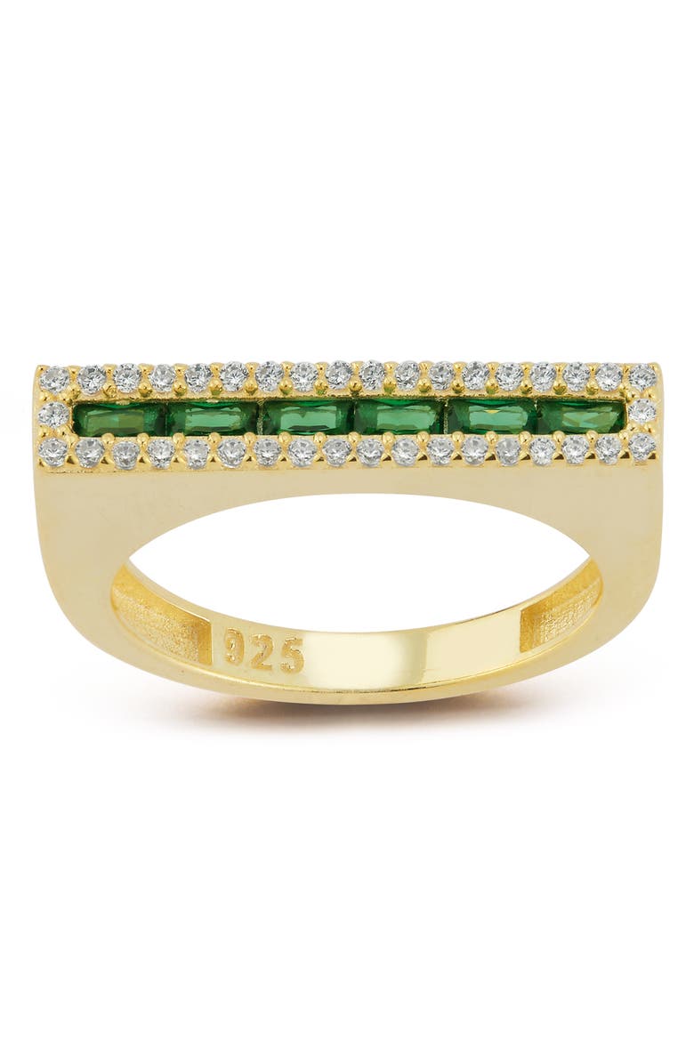 SPHERA MILANO 14K Yellow Gold Plated Sterling Silver & CZ Bar Ring, Alternate, color, Gold