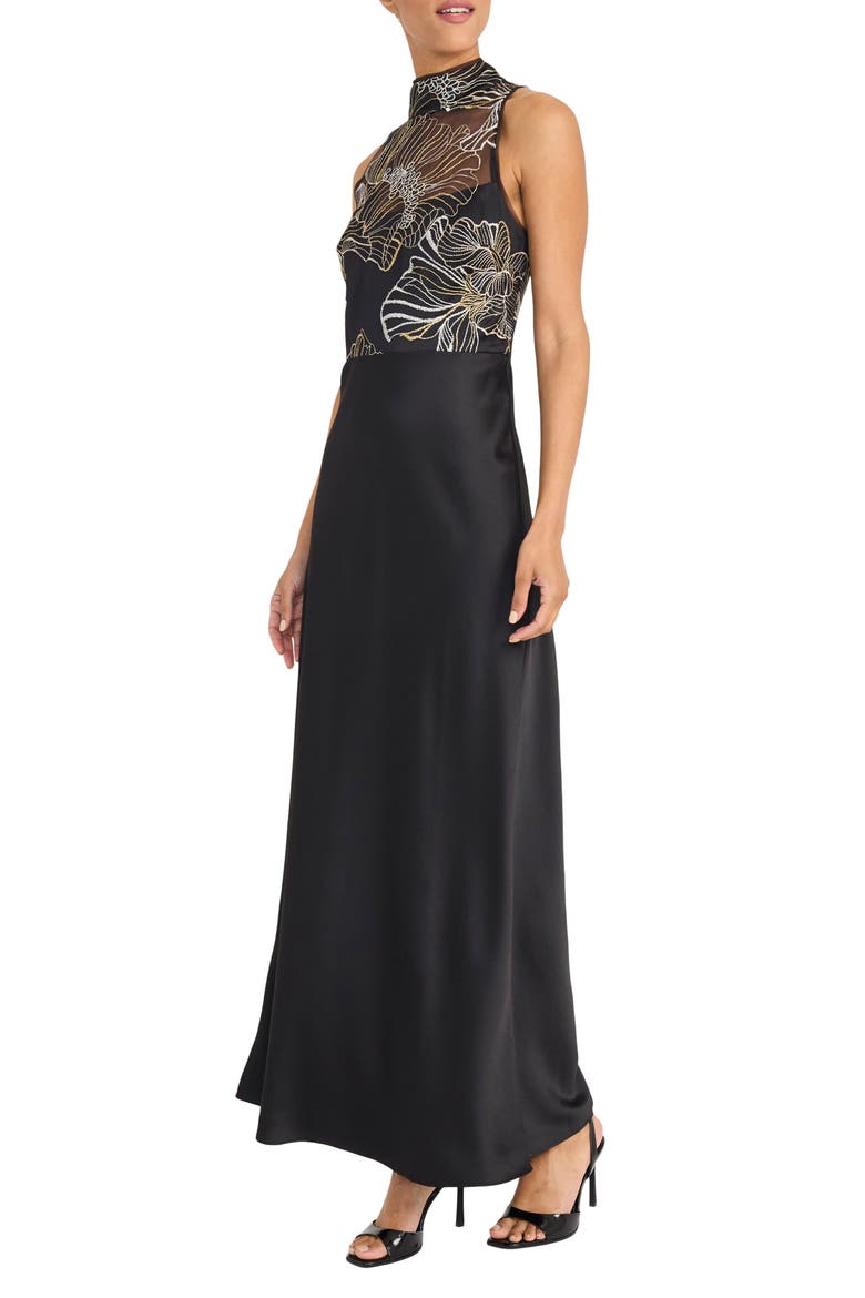 Metallic Embroidery Mixed Media Gown, Alternate, color, BLACK/ CHAMPAGNE