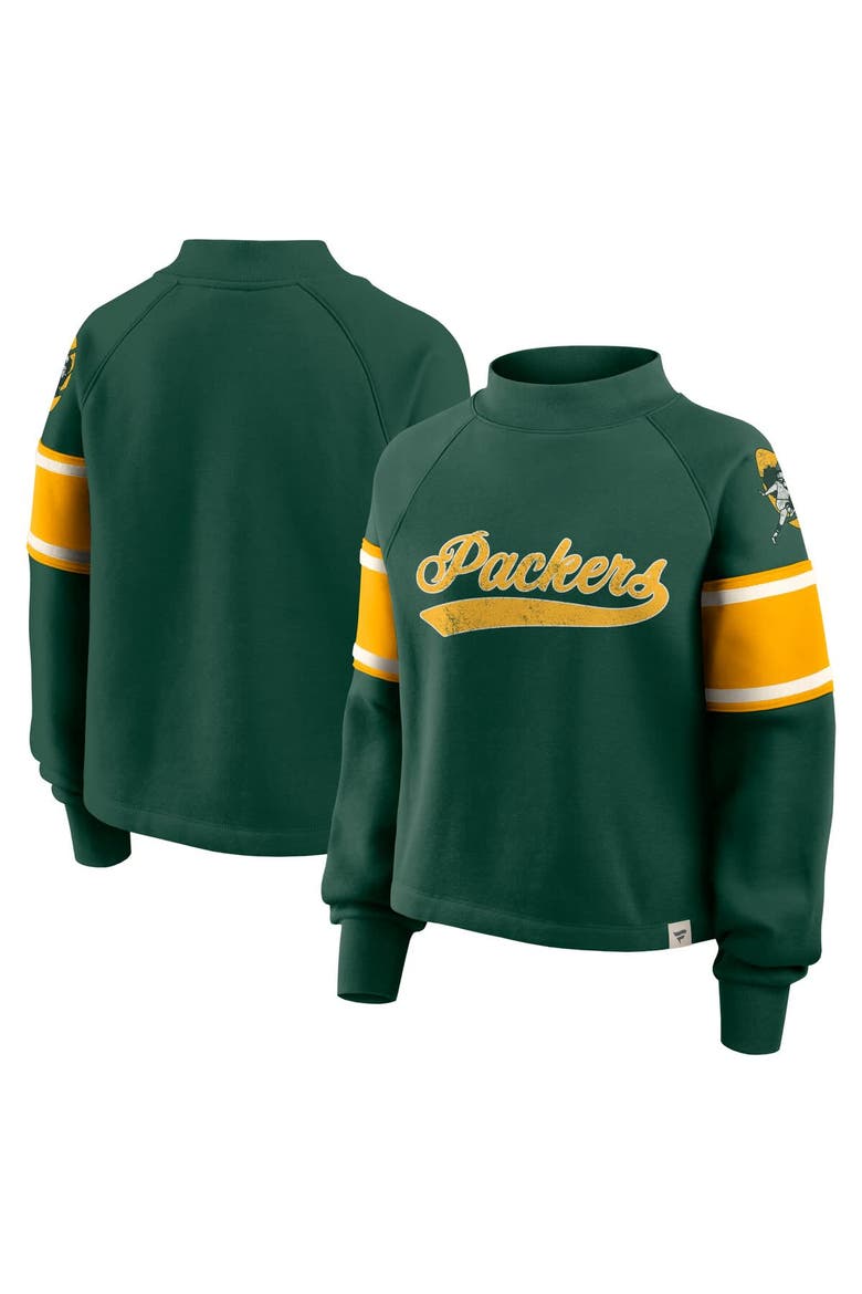 Women's Fanatics Green Green Bay Packers Oversized Hometown Toss Sweep Mock Neck Pullover, Main, color, Green