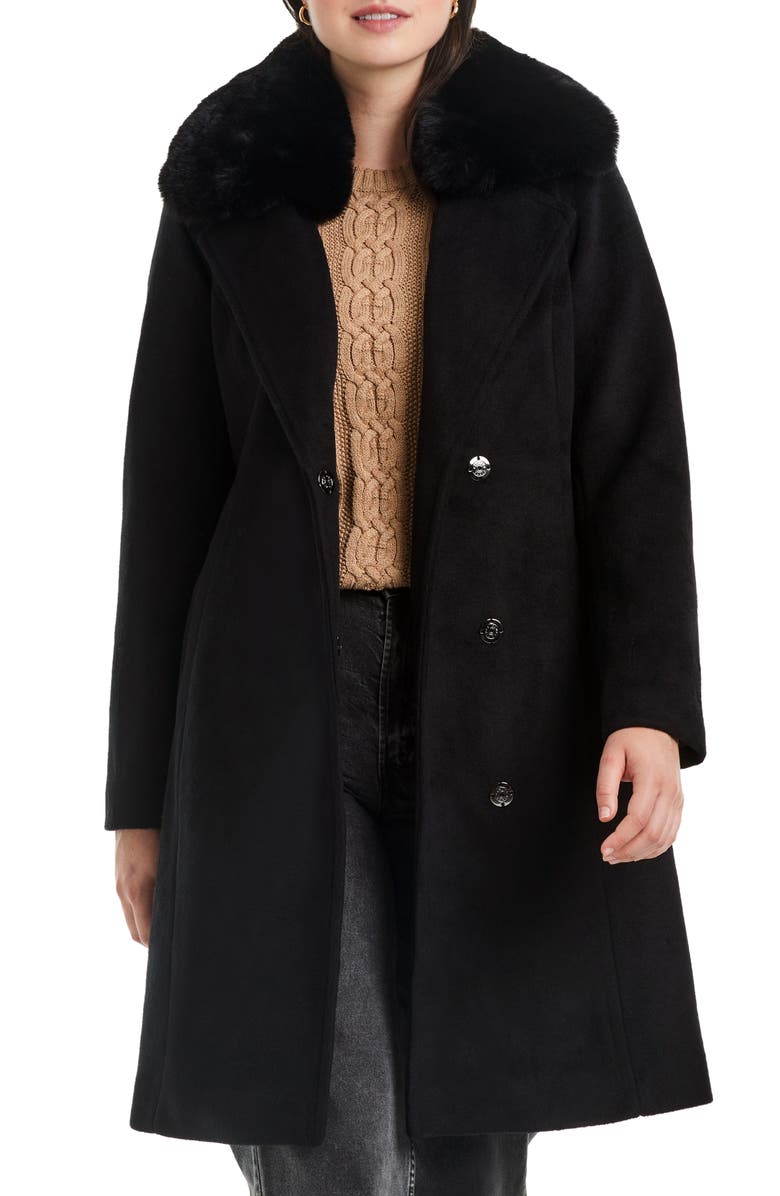 Vince Camuto Double Breasted Coat with Removable Faux Fur Collar, Alternate, color, 