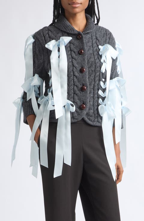 Cobble Bow Cable Knit Wool Cardigan