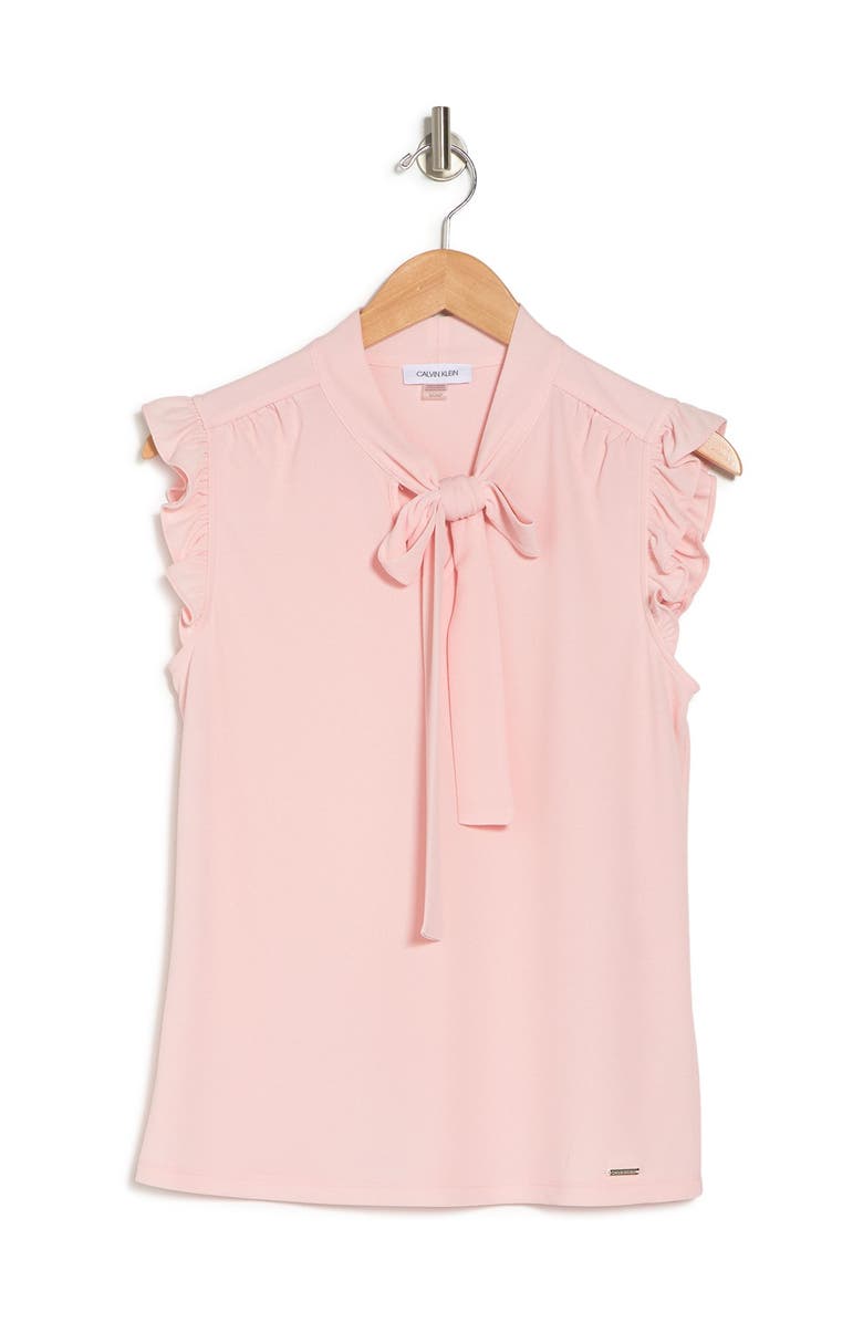 Calvin Klein Ruffle Cap Sleeve Bow Tie Top, Alternate, color,
