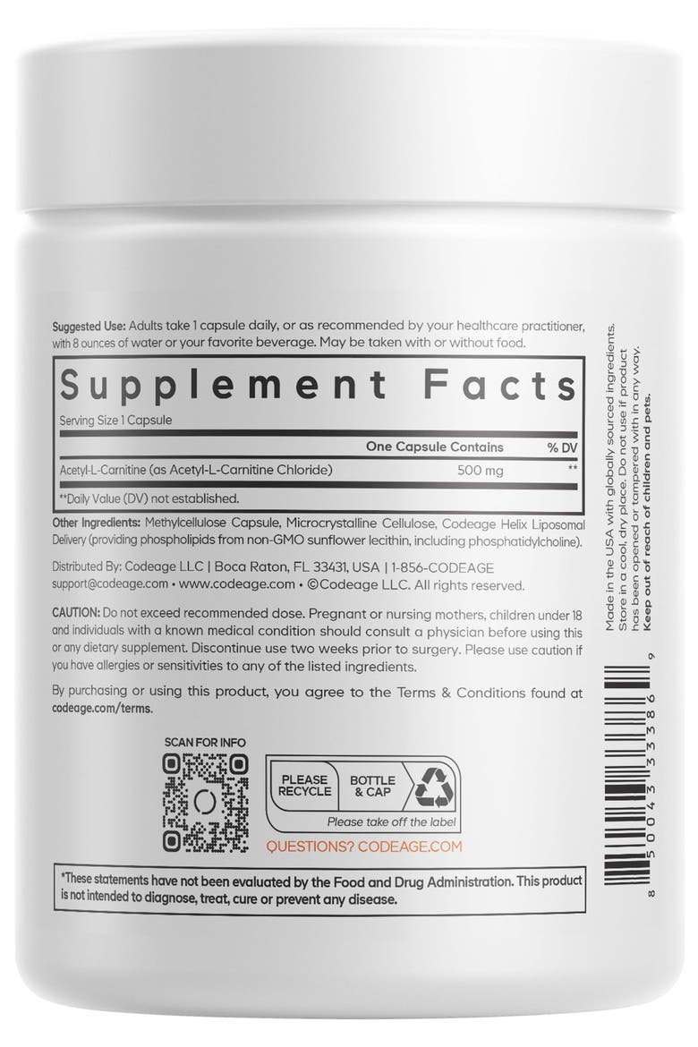 Liposomal Acetyl-L-Carnitine 500mg Supplement, Alternate, color, White