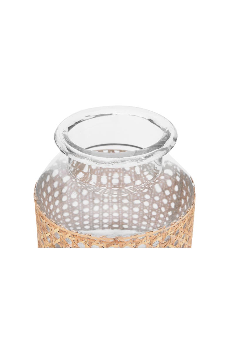 Round Glass Jar Vase with Decorative Cane Sleeve, Clear and Natural, Alternate, color, Natural