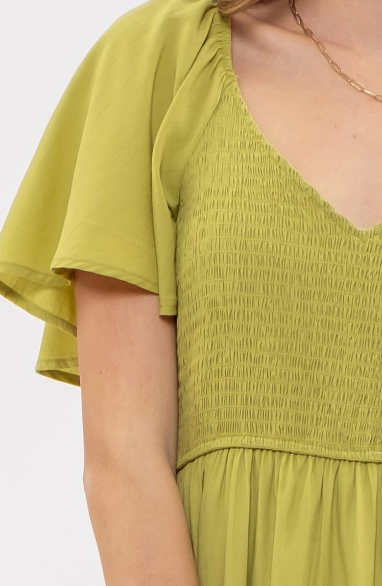 AUGUST SKY Flutter Sleeve A-Line Midi Dress, Alternate, color, Kiwi