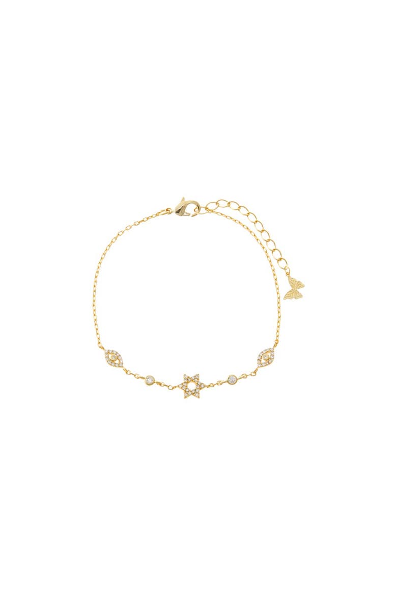 CZ Star Of David & Evil Eye Motif Bracelet, Main, color, Gold