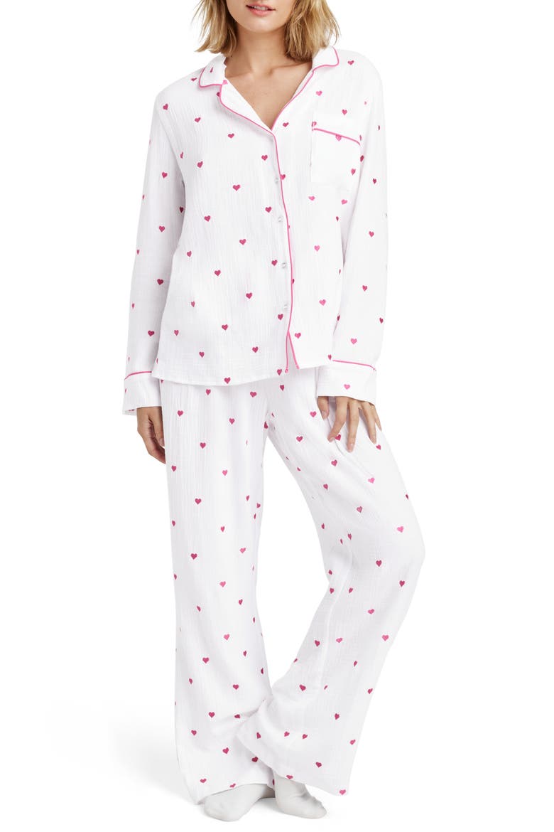 Lottie Love Cotton Gauze Pajamas, Main, color, PINK HEARTS