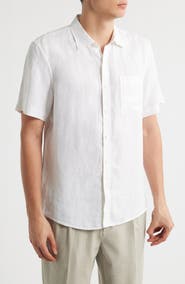 Nordstrom Solid Short Sleeve Linen Button-Up Shirt